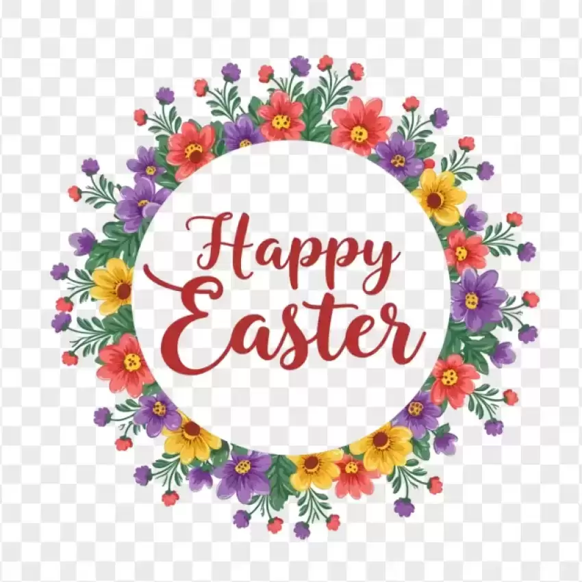 HD Floral Happy Easter Lettering PNG