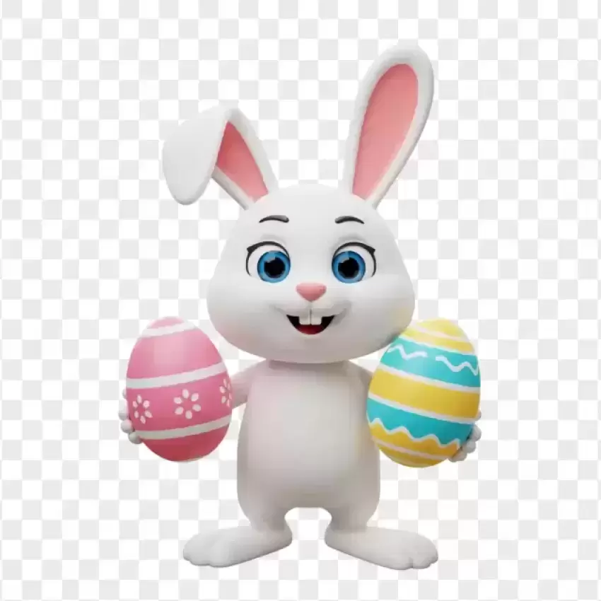 HD White Bunny Holding Colorful Egg PNG