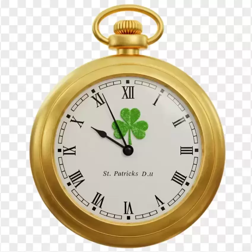 Gold Pocket Watch with Shamrock PNG