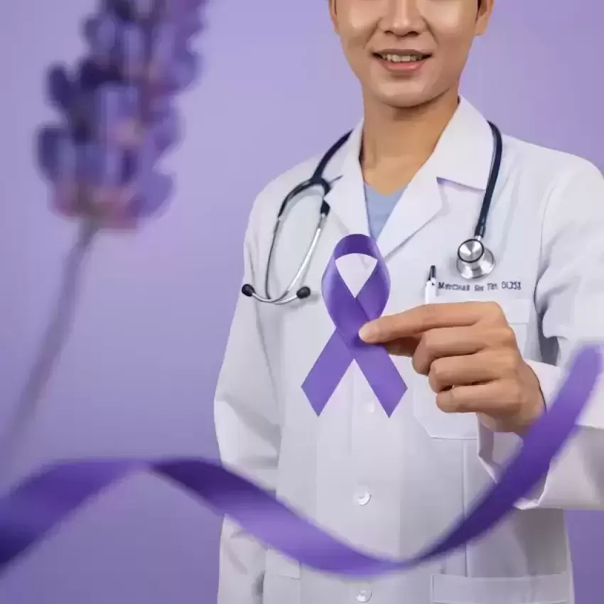 Doctor Holding Purple Ribbon Cancer Awareness