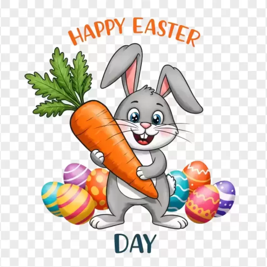 HD Cartoon Bunny Holding Giant Carrot PNG