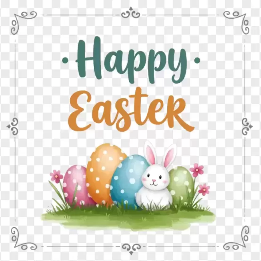 HD Happy Easter Greeting Card with Bunnies PNG