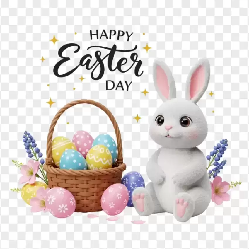 HD Happy Easter Bunny with Egg Basket PNG