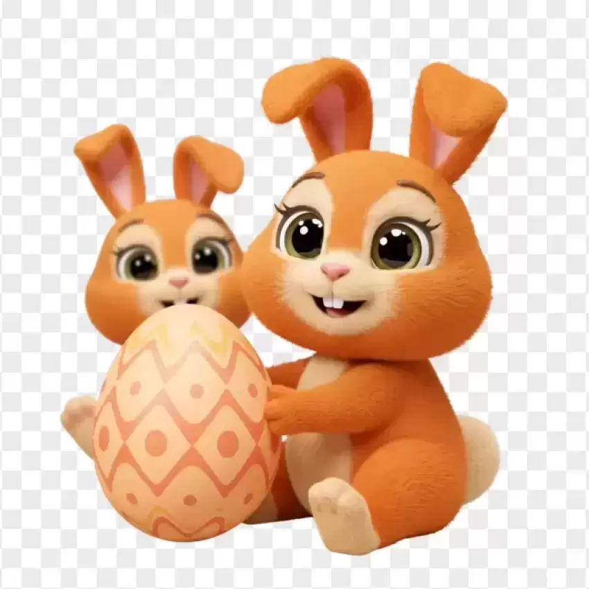 HD 3D Cartoon Easter Bunny Holding Egg PNG