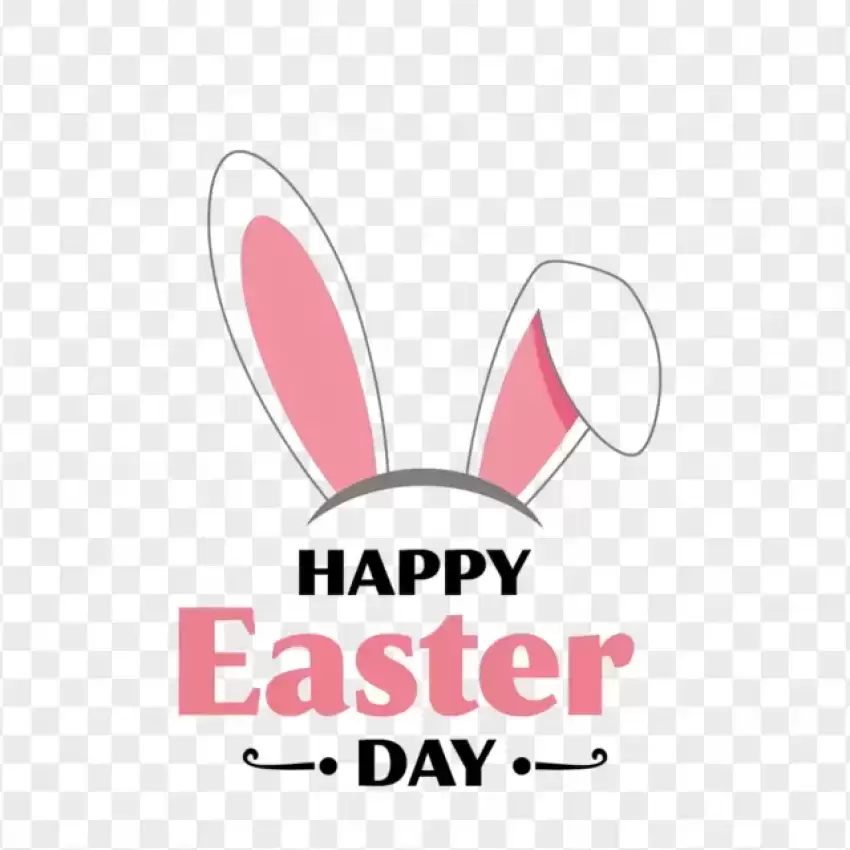 HD Happy Easter Day Typography with Bunny Ears PNG