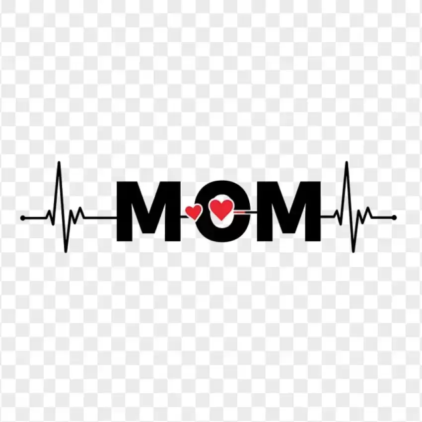 Heartbeat Line with Mom Text PNG