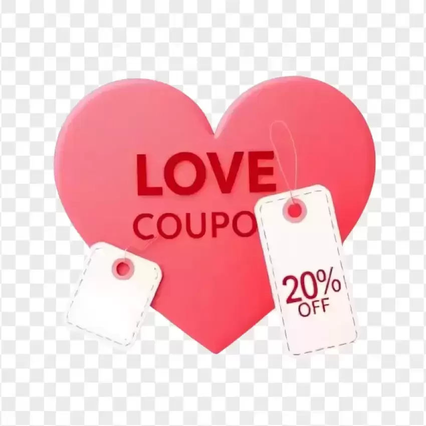 Red Heart Love Coupon 20% Off PNG