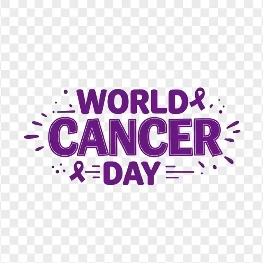 World Cancer Day Typography with Ribbon PNG