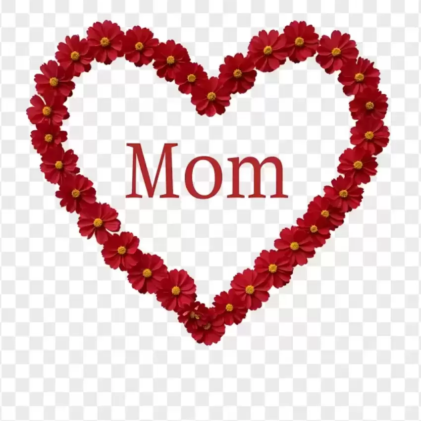 Red Rose Heart with Mom Text PNG