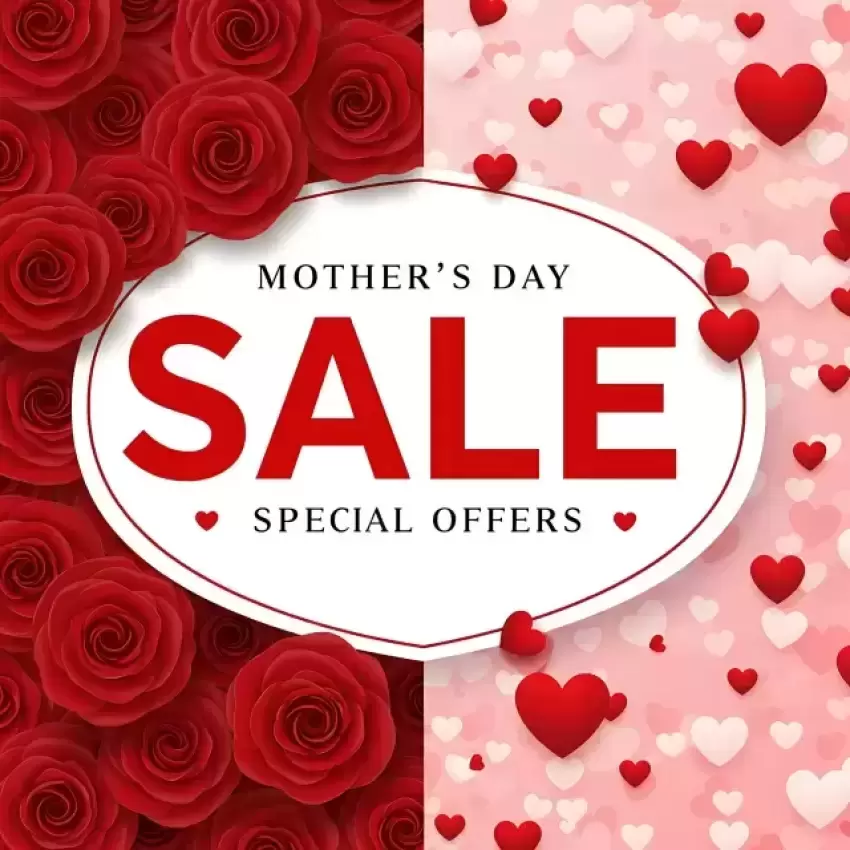 Mother's day special sale banner on red heart background