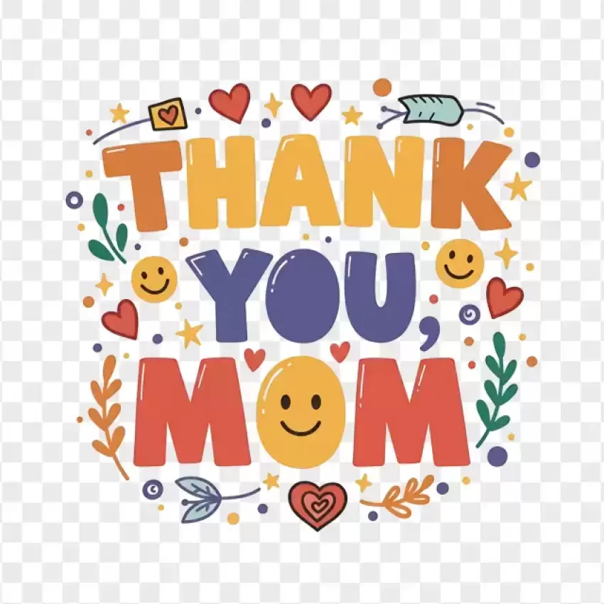 Thank You Mom Colorful Typography PNG