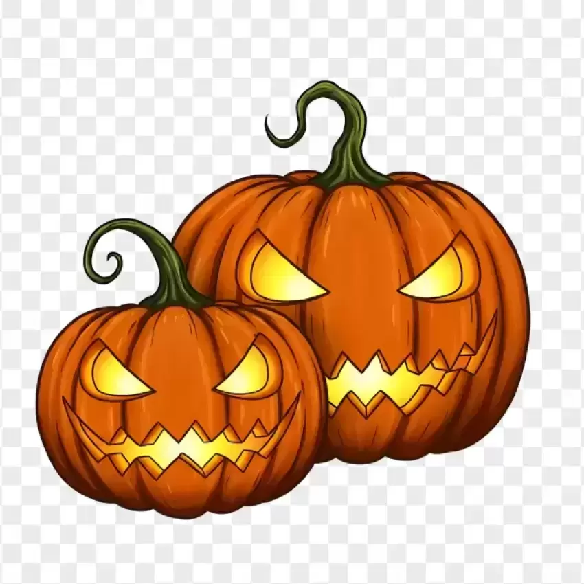 Halloween Pumpkins with Scary Faces on Transparent Background