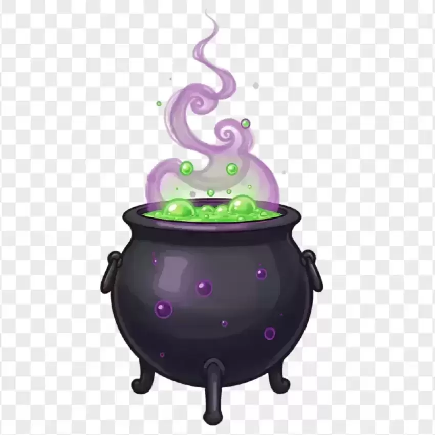 Witch Cauldron with Bubbles on Transparent Background