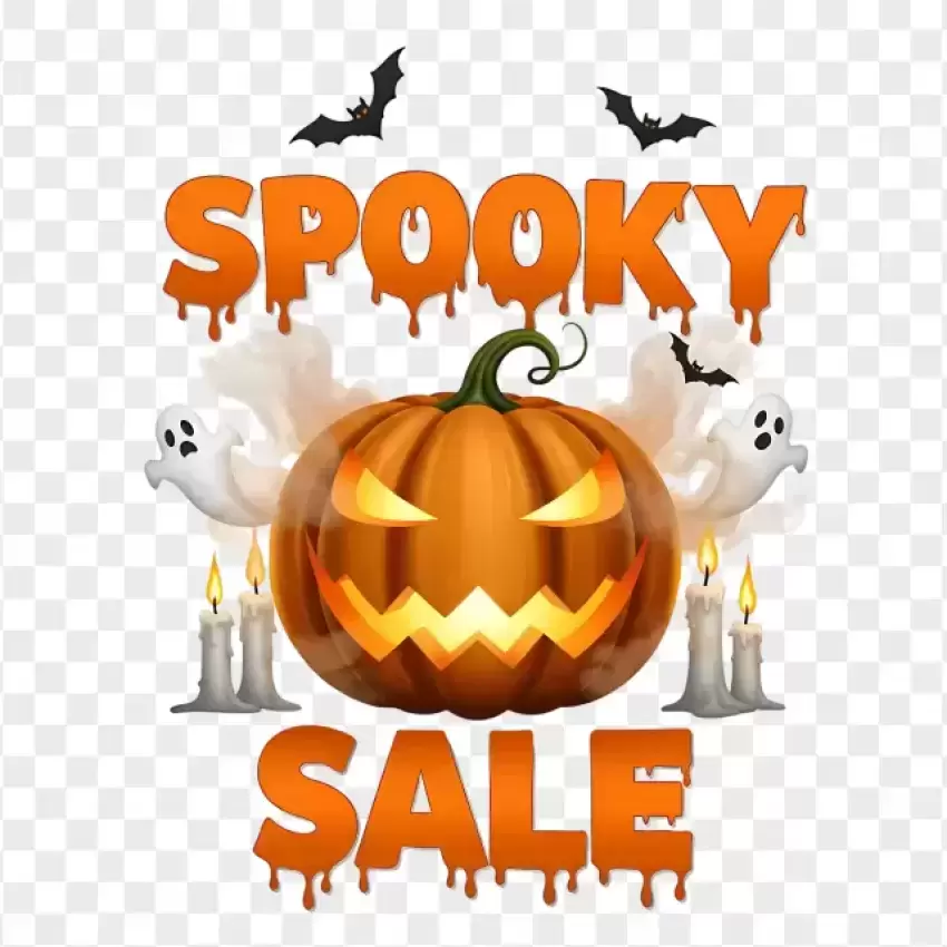 Spooky Sale with Pumpkin Candles Banner PNG