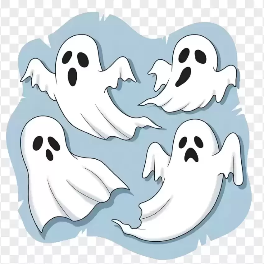 Floating Ghosts on Transparent Background