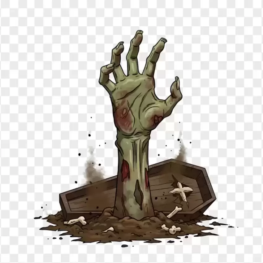 Creepy Zombie Hand Rising on Transparent Background