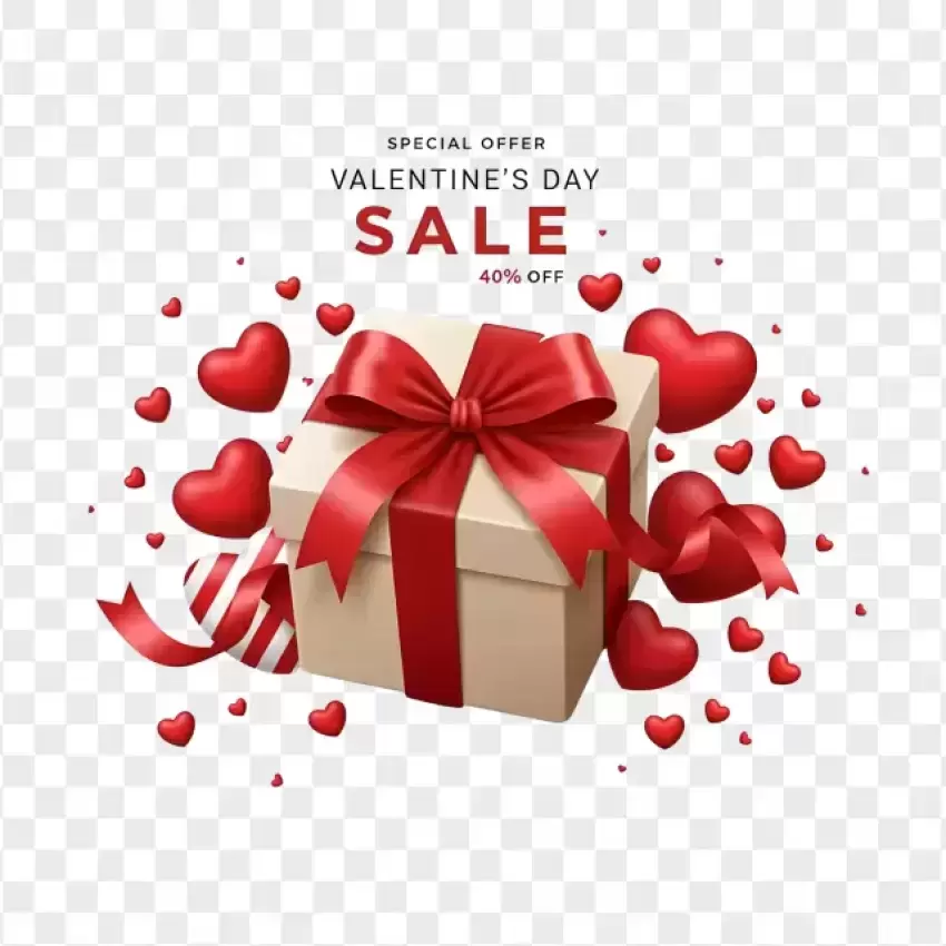 Gift Box with Red Hearts Valentine's Sale PNG