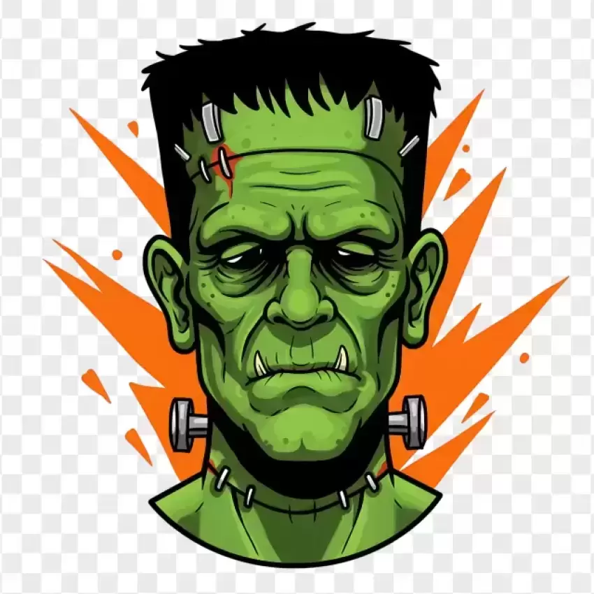 Frankenstein Monster Face on Transparent Background