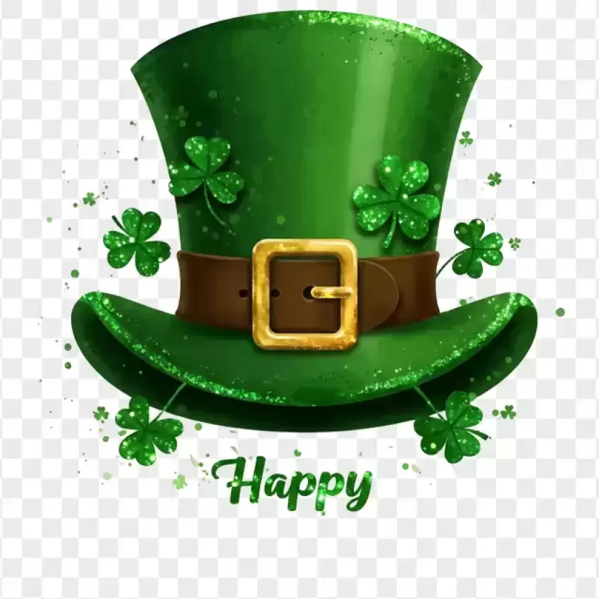 Green Leprechaun Hat with Shamrocks PNG