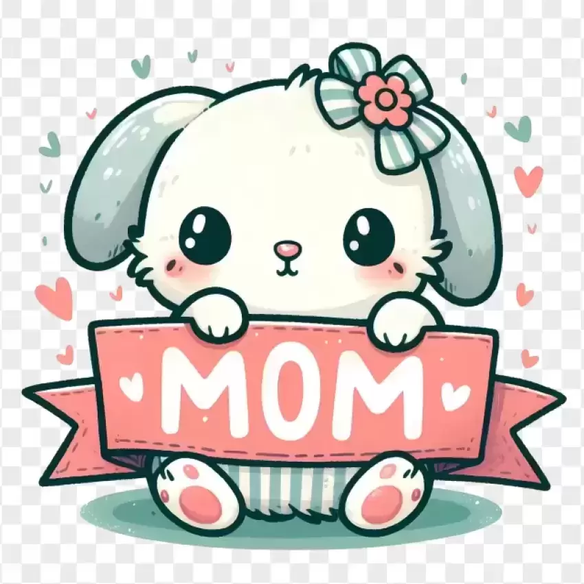 Cute Cartoon Puppy with Mom Sign PNG