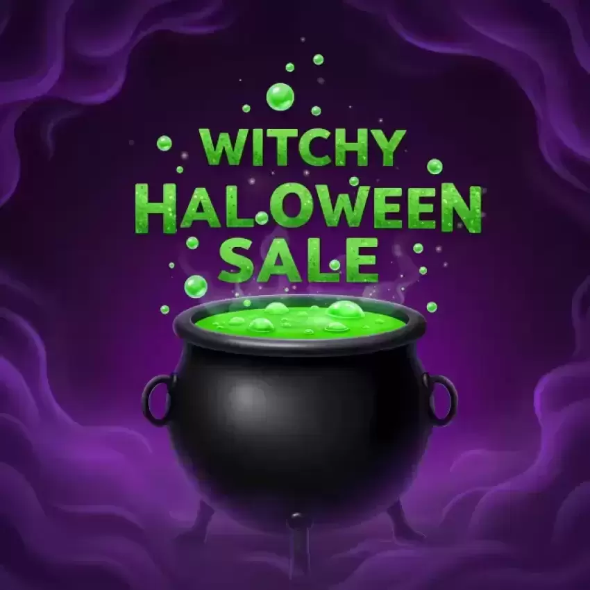 Witchy Halloween Sale with Cauldron Banner