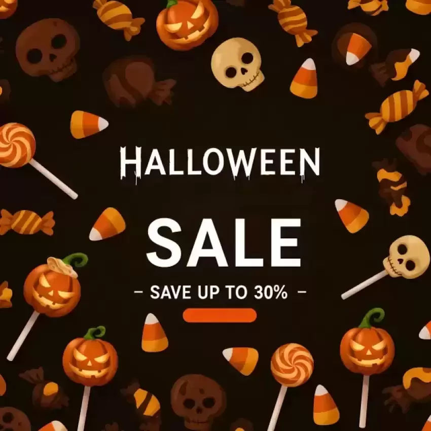 Halloween Sale with Pumpkin and Skulls Banner