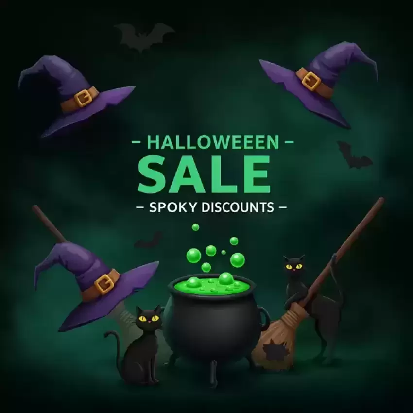 Halloween Sale with Witch Hat Banner Image