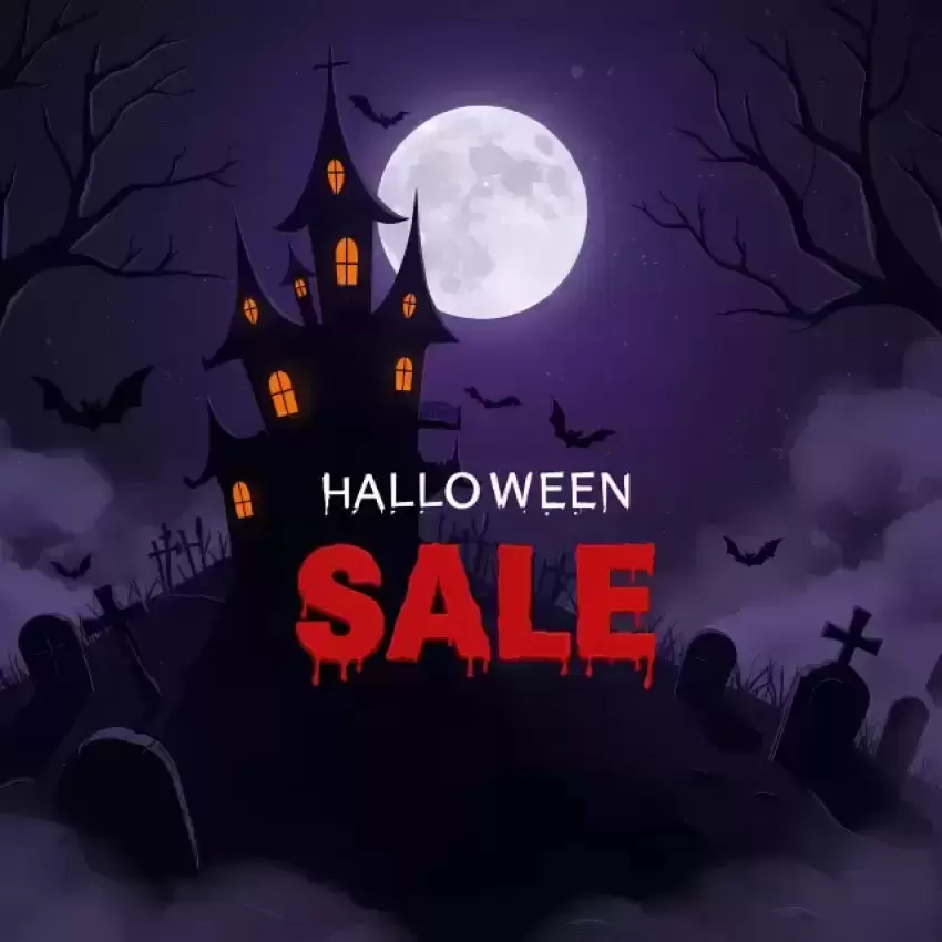 Halloween Sale with Haunted Castle Banner