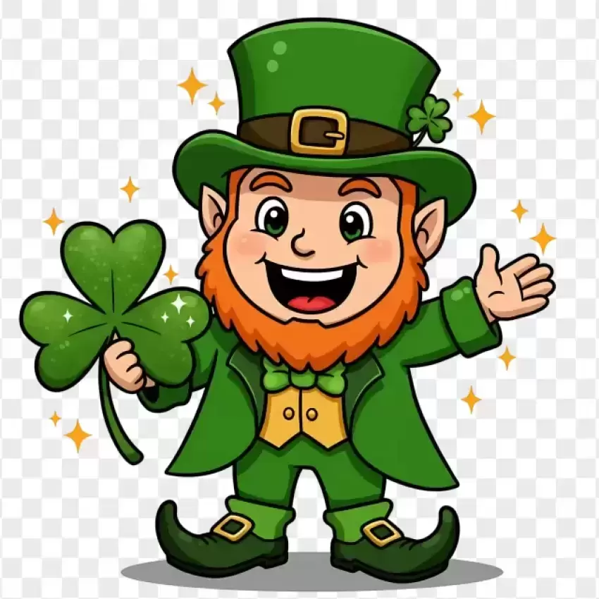 Leprechaun Holding Clover Happy St. Patrick's Day PNG