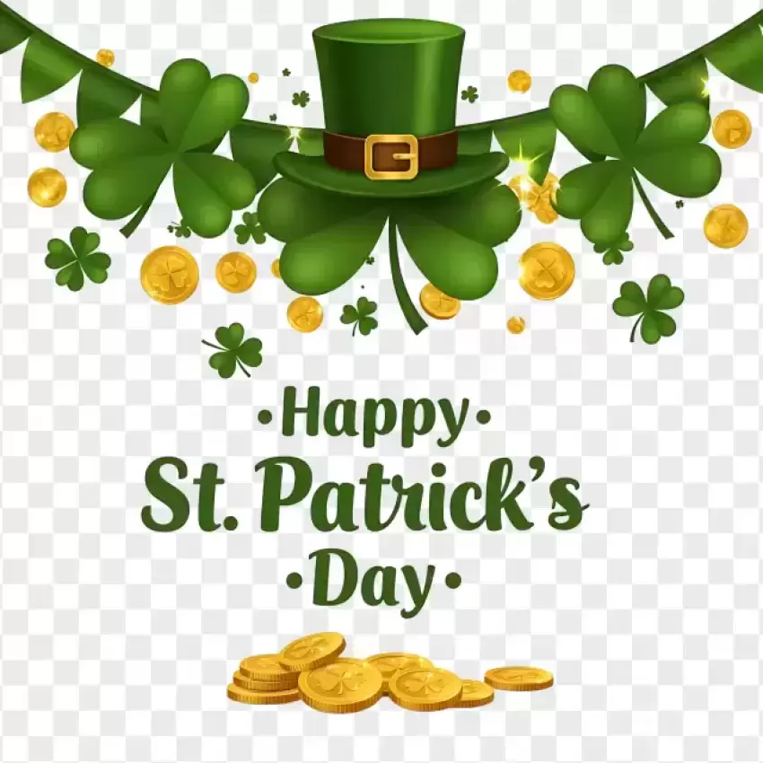 Happy St. Patrick's Day Gold Coins Decoration PNG