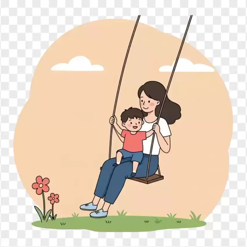 Mother and Child on Swing PNG