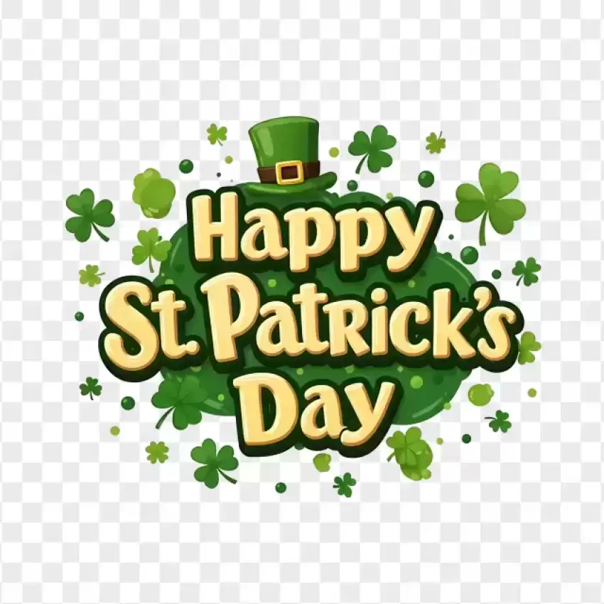 Happy St. Patrick's Day Shamrock Text PNG