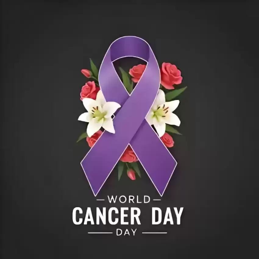 Purple Ribbon with Flowers World Cancer Day Poster