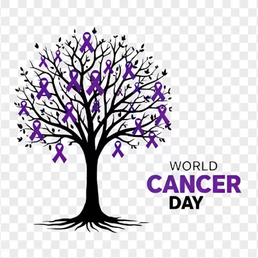 World Cancer Day Tree with Ribbon Design PNG