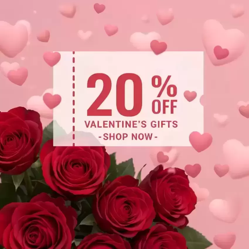 20% Off Valentine's Discount with Red Roses PNG