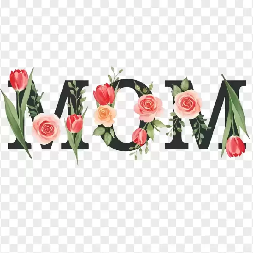 Floral MOM Letters Illustration PNG