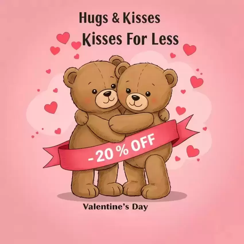 HD Valentine's Day Teddy Bear Discount Template PNG