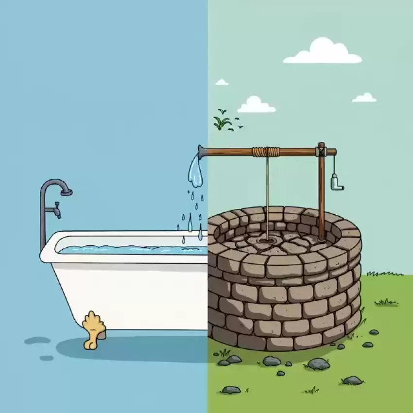 Water Conservation Well and Bathtub Illustration