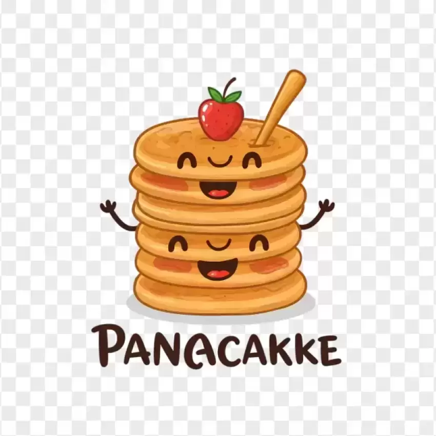 Cute Pancake Stack with Cherry Illustration PNG