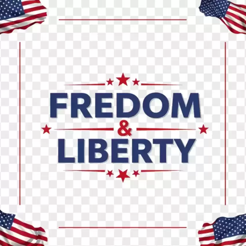 Freedom & Liberty Text with USA Flag PNG