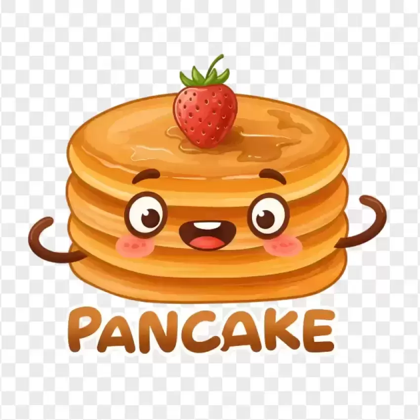 Cute Pancake Illustration with Strawberry PNG