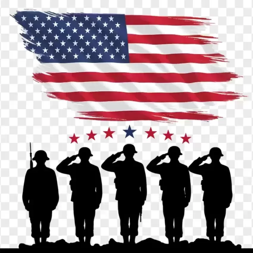 American Soldiers Saluting with Flag PNG