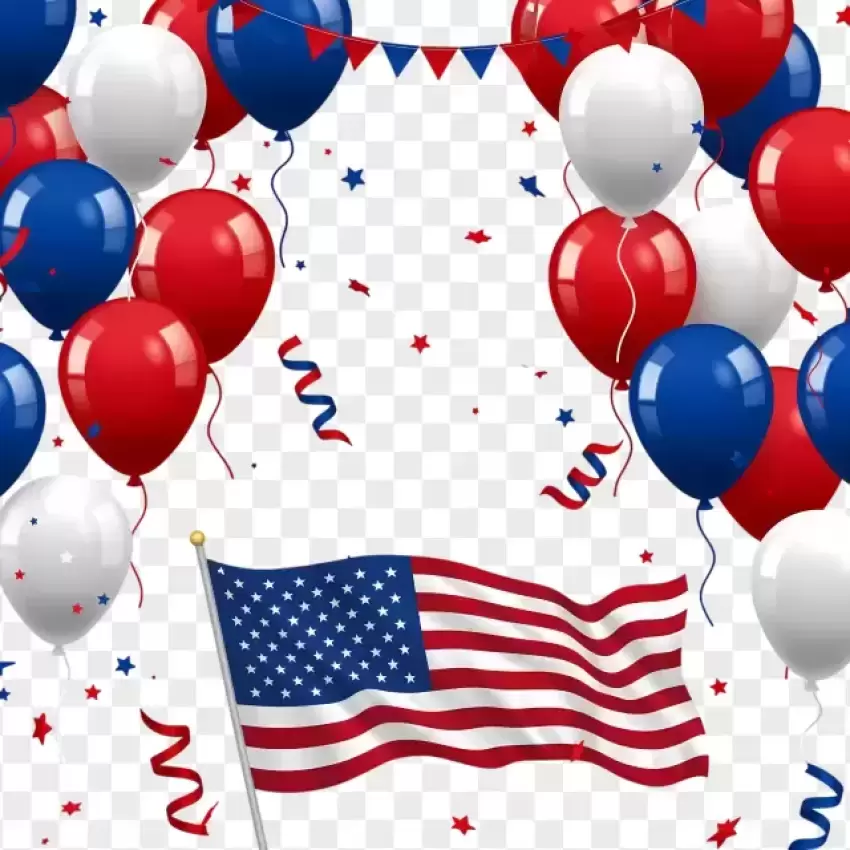 Independence Day Balloons and USA Flag PNG