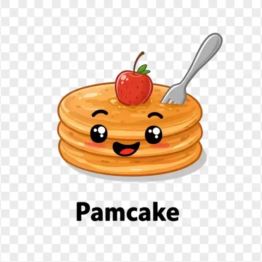 Simple Pancake Illustration with Spoon PNG