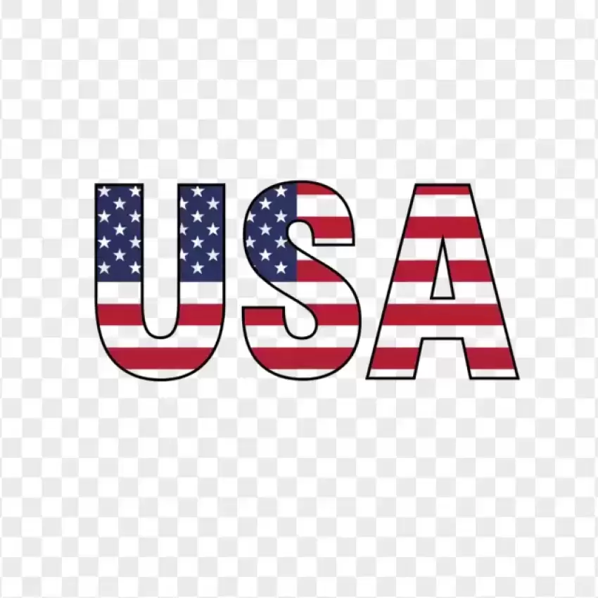 USA Flag Text with American Colors PNG