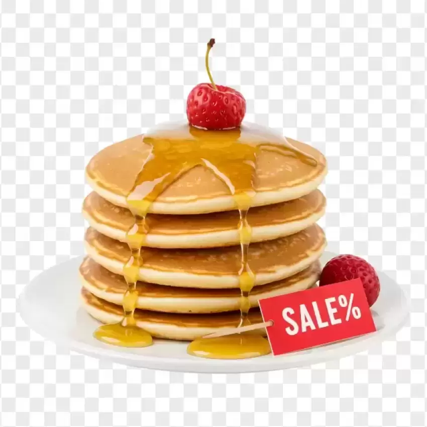 Golden Pancake Stack with Cherry Topping PNG