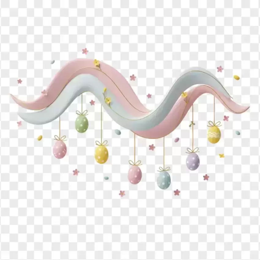 Floating Easter Ribbon with Hanging Eggs Png