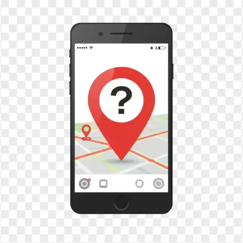 Red GPS Icon with a Question Mark Inside a Smartphone Screen