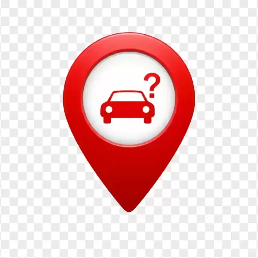 Red GPS Pin with a Car & Question Mark