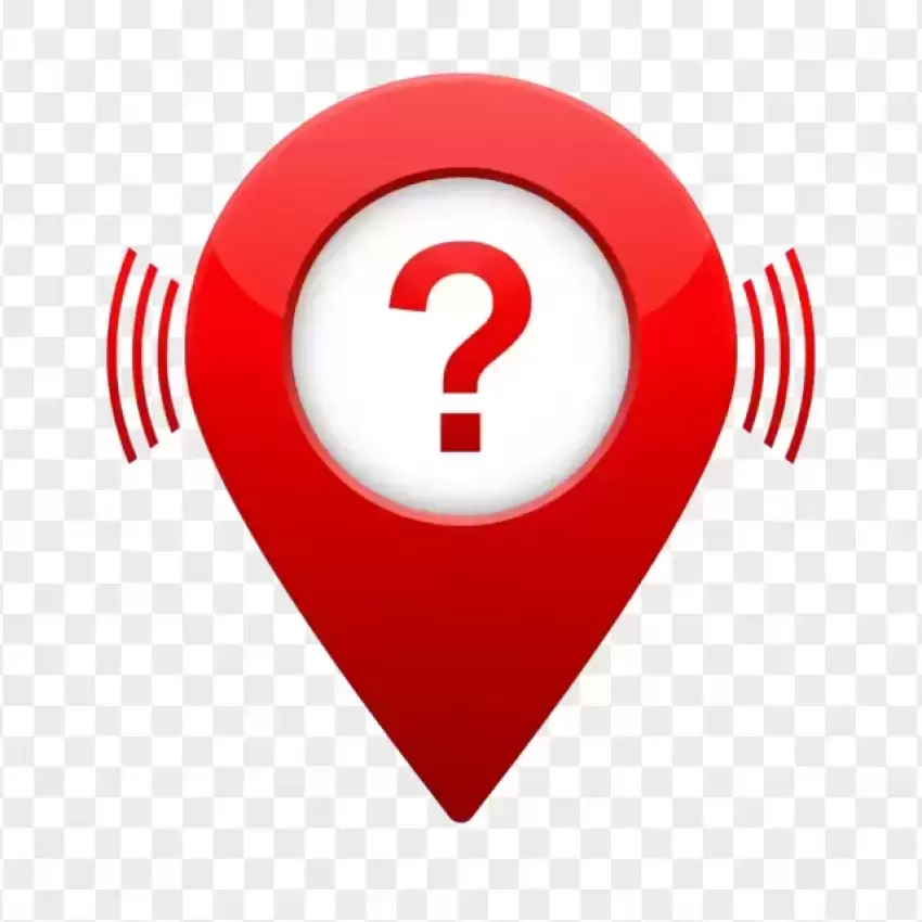 Red GPS Pin with a Pulsing Signal & Question Mark